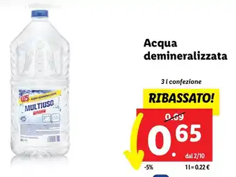 Lidl Acqua demineralizzata 3 l confezione offerta