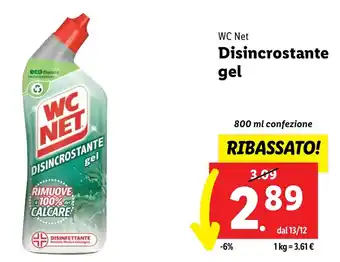 Lidl WC NET DISINCROSTANTE gel 800 ml confezione offerta