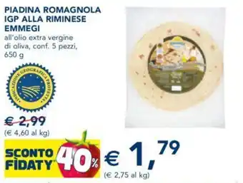 Esselunga PIADINA ROMAGNOLA IGP ALLA RIMINESE EMMEGI 650 g offerta