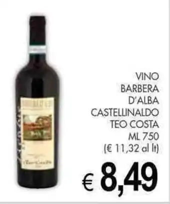 PrestoFresco VINO BARBERA D'ALBA CASTELLINALDO TEO COSTA ML 750 offerta