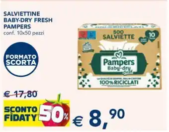 Esselunga SALVIETTINE BABY-DRY FRESH PAMPERS conf. 10x50 pezzi offerta