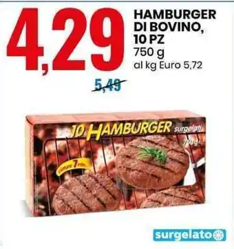 Eurospin HAMBURGER DI BOVINO, 10 PZ 750 g offerta