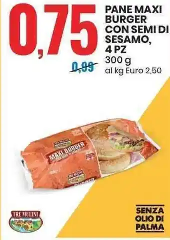 Eurospin PANE MAXI BURGER CON SEMI DI SESAMO, 4 PZ 300 g offerta