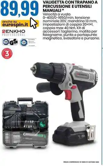 VALIGETTA CON TRAPANO A PERCUSSIONE E UTENSILI MANUALI