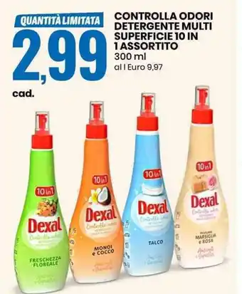 Eurospin CONTROLLA ODORI DETERGENTE MULTI SUPERFICIE 10 IN 1 ASSORTITO 300 ml offerta