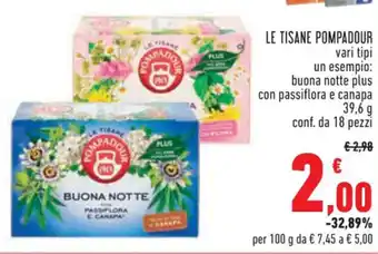 Conad Superstore LE TISANE POMPADOUR un esempio: buona notte plus con passiflora e canapa 39,6 g conf. da 18 pezzi offerta