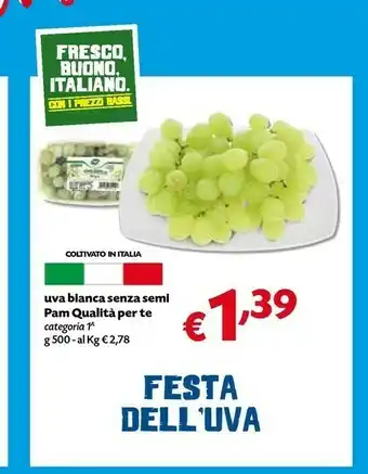 Borello Supermercati Pam Qualità Per Te Uva Bianca Senza Semi offerta
