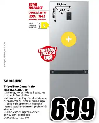 MediaWorld SAMSUNG Frigorifero Combinato RB34C671DSA/EF offerta