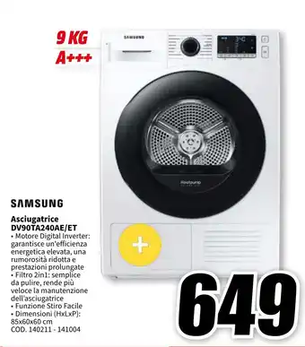 MediaWorld SAMSUNG Asciugatrice DV90TA240AE/ET offerta