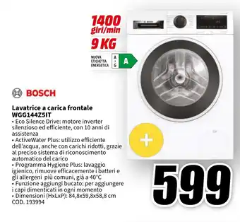 MediaWorld BOSCH Lavatrice a carica frontale WGG144Z5IT offerta