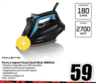 MediaWorld Rowenta Ferro a vapore Focus Excel Mod. DW5310 offerta