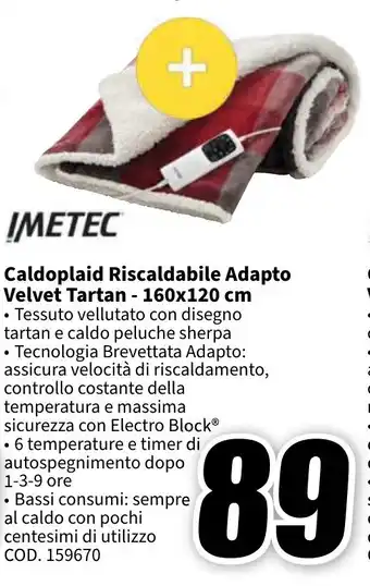 MediaWorld IMETEC Caldoplaid Riscaldabile Adapto Velvet Tartan - 160x120 cm offerta