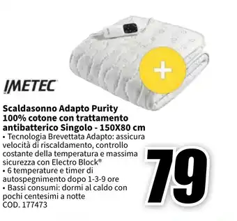 MediaWorld IMETEC Scaldasonno Adapto Purity 100% cotone con trattamento antibatterico Singolo - 150X80 cm offerta