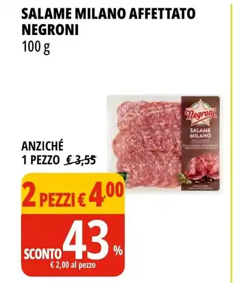 Tigros SALAME MILANO AFFETTATO NEGRONI 100 g offerta