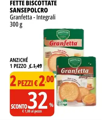 Tigros FETTE BISCOTTATE SANSEPOLCRO Granfetta - Integrali 300 g offerta