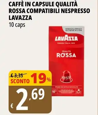 Tigros CAFFÈ IN CAPSULE QUALITÀ ROSSA COMPATIBILI NESPRESSO LAVAZZA 10 caps offerta