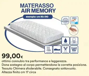 Ipercoop MATERASSO AIR MEMORY esempio: cm 80x190 offerta