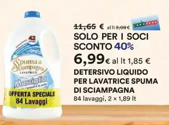 Ipercoop DETERSIVO LIQUIDO PER LAVATRICE SPUMA DI SCIAMPAGNA 84 lavaggi, 2 x 1,89 It offerta