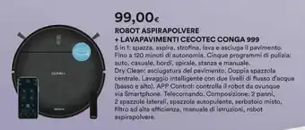 Ipercoop ROBOT ASPIRAPOLVERE + LAVAPAVIMENTI CECOTEC CONGA 999 offerta