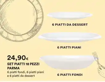 Ipercoop SET PIATTI 18 PEZZI PARMA 6 piatti fondi, 6 piatti piani e 6 piatti da dessert offerta