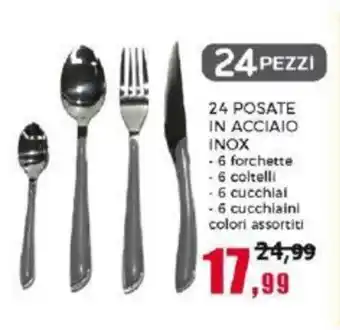 Happy Casa 24 POSATE IN ACCIAIO INOX - 6 forchette - 6 coltelli - 6 cucchiai - 6 cucchiaini colori assortiti offerta