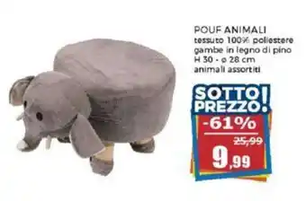 Happy Casa POUF ANIMALI tessuto 100% poliestere gambe in legno di pino H 30 - Ø 28 cm animali assortiti offerta