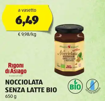 ALDI Rigoni di Asiago NOCCIOLATA SENZA LATTE BIO 650 g offerta