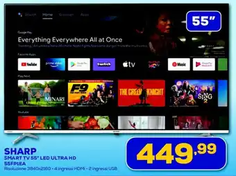 Euronics SHARP SMART TV 55° LED ULTRA HD 55FP1EA Risoluzione 3840x2160.4 ingressi HDMi - 2 ingressi USB offerta