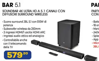 Euronics BAR 5.1 SOUNDBAR 4K ULTRA HD A 5.1 CANALI CON DIFFUSORI SURROUND WIRELESS offerta