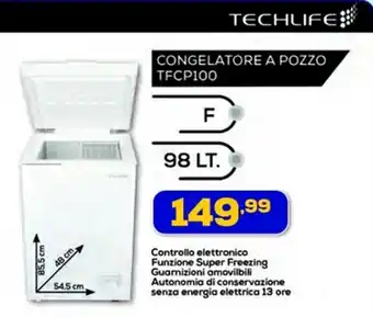 Euronics TECHLIFE CONGELATORE A POZZO TFCP100 offerta