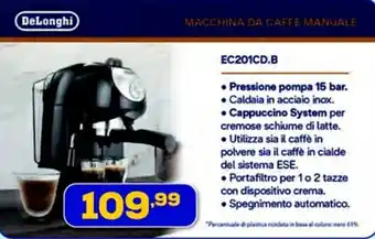 Euronics DeLonghi MACCHINA DA CAFFE MANUALE EC201CD.B offerta