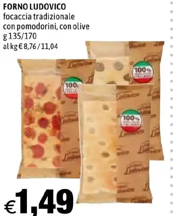 Hurrà FORNO LUDOVICO focaccia tradizionale con pomodorini, con olive g 135/170 offerta
