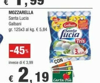 Crai Galbani Tris Di Mozzarella Santa Lucia 375 G(ml) offerta