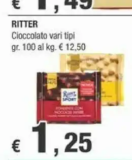 Crai Ritter sport Cioccolato Fondente 100 G(ml) offerta