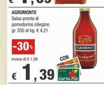 Crai Agromonte Salsa Pronta Di Pomodorino Ciliegino Bio 330 G(ml) offerta