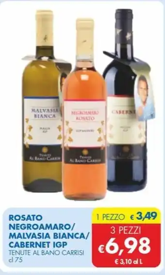 MD Discount ROSATO NEGROAMARO/ MALVASIA BIANCA/ CABERNET IGP TENUTE AL BANO CARRISI cl 75 offerta