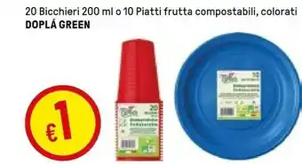 Iper La Grande Dopla 20 Bicchieri 200 Ml/ 10 Piatti Frutta Compostabili Colorati offerta