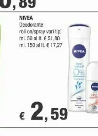Crai Nivea Deodorante Roll On/ Spray offerta