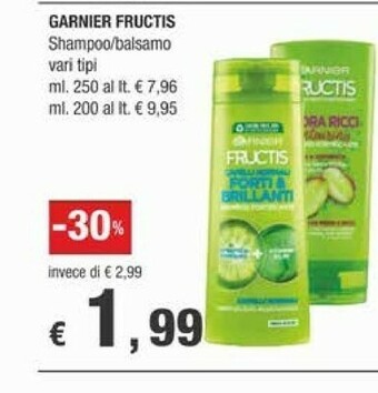 Crai Garnier Fructis Shampoo/ Balsamo Vari Tipi offerta