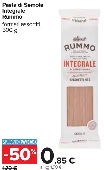 Carrefour Pasta di Semola Integrale Rummo formati assortiti 500 g offerta