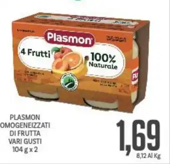 Supermercati Piccolo PLASMON OMOGENEIZZATI DI FRUTTA VARI GUSTI 104 g x 2 offerta