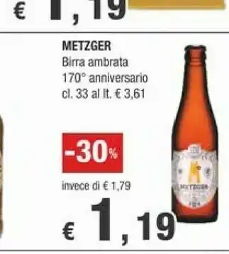 Crai Metzger Birra Ambrata 330 Ml offerta