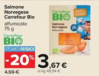 Carrefour Salmone Norvegese Carrefour Bio affumicato 75 g offerta