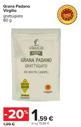 Carrefour Grana Padano Virgilio grattugiato 80 g offerta
