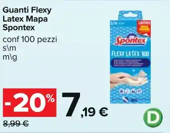 Carrefour Guanti Flexy Latex Mapa Spontex conf 100 pezzi s\m m\g offerta