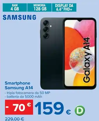 Carrefour Smartphone Samsung A14 offerta