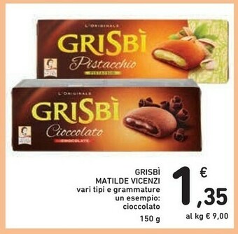 Conad Matilde Vicenzi Grisbì Nocciola 150 G(ml) offerta