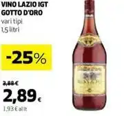 Coop VINO LAZIO IGT GOTTO D'ORO vari tipi 1,5 litri offerta