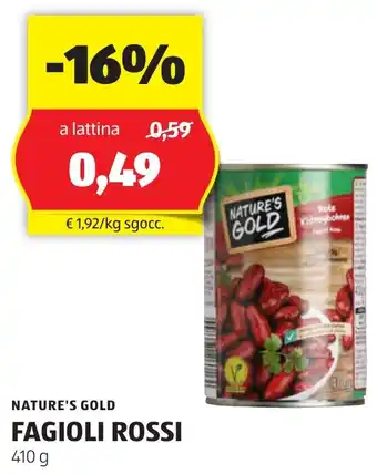 ALDI NATURE'S GOLD FAGIOLI ROSSI 410 g offerta