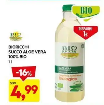 DPiù BIORICCHI SUCCO ALOE VERA 100% BIO 1 l offerta